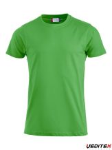 T-shirt couleur vert pomme en coton col rond rouge